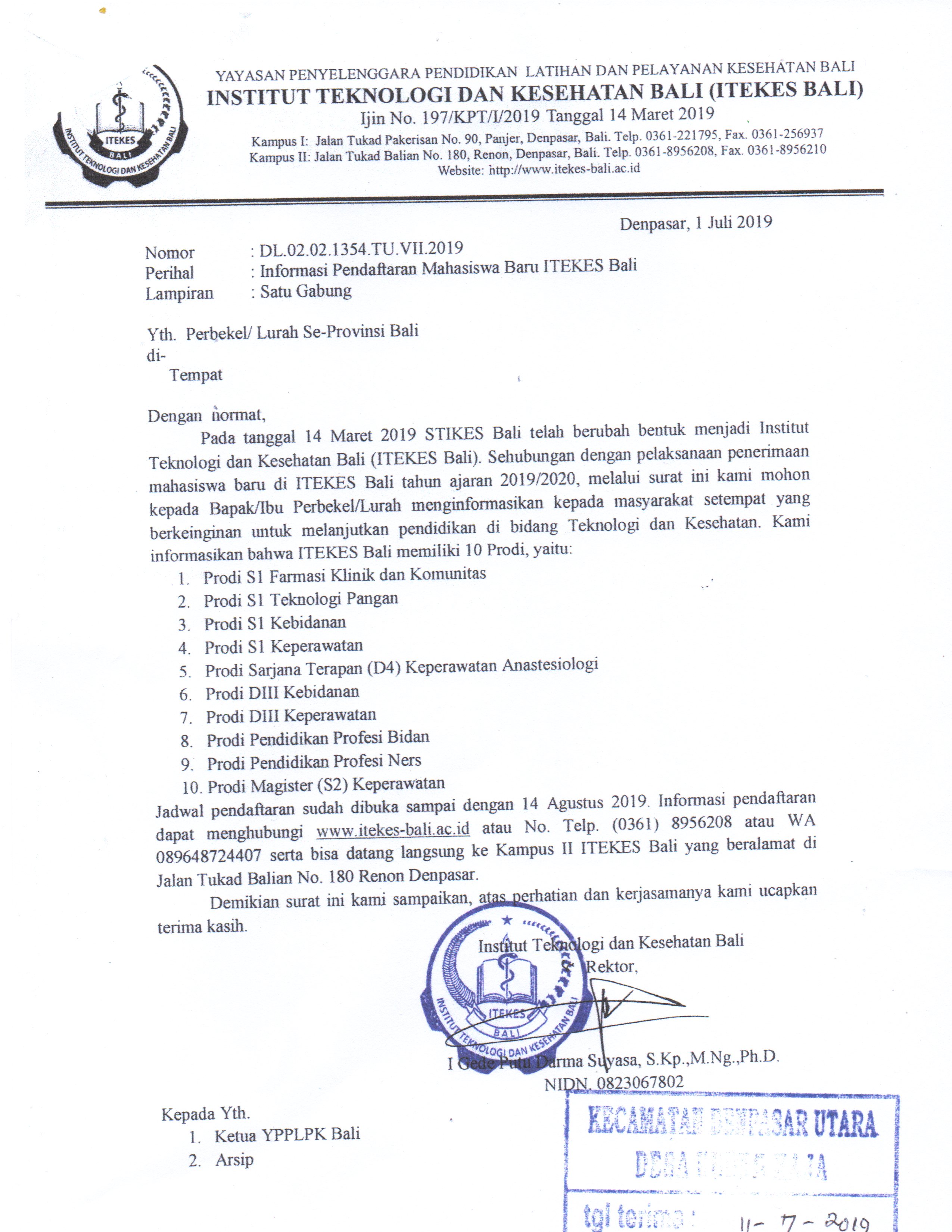 INFORMASI PENDAFTARAN MAHASISWA BARU ITEKES BALI