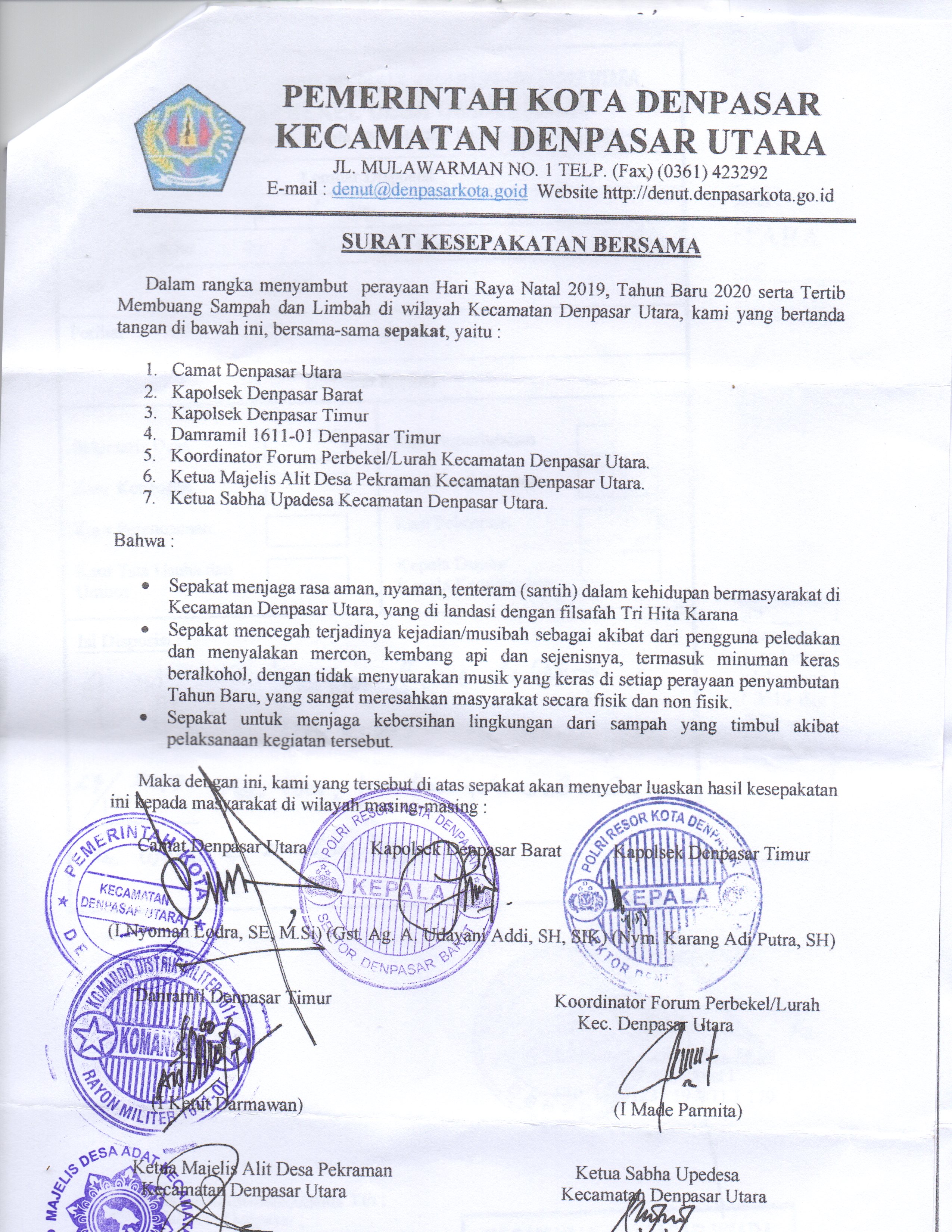 Kesepakatan Bersama Pengamanan Natal dan Tahun Baru 2020