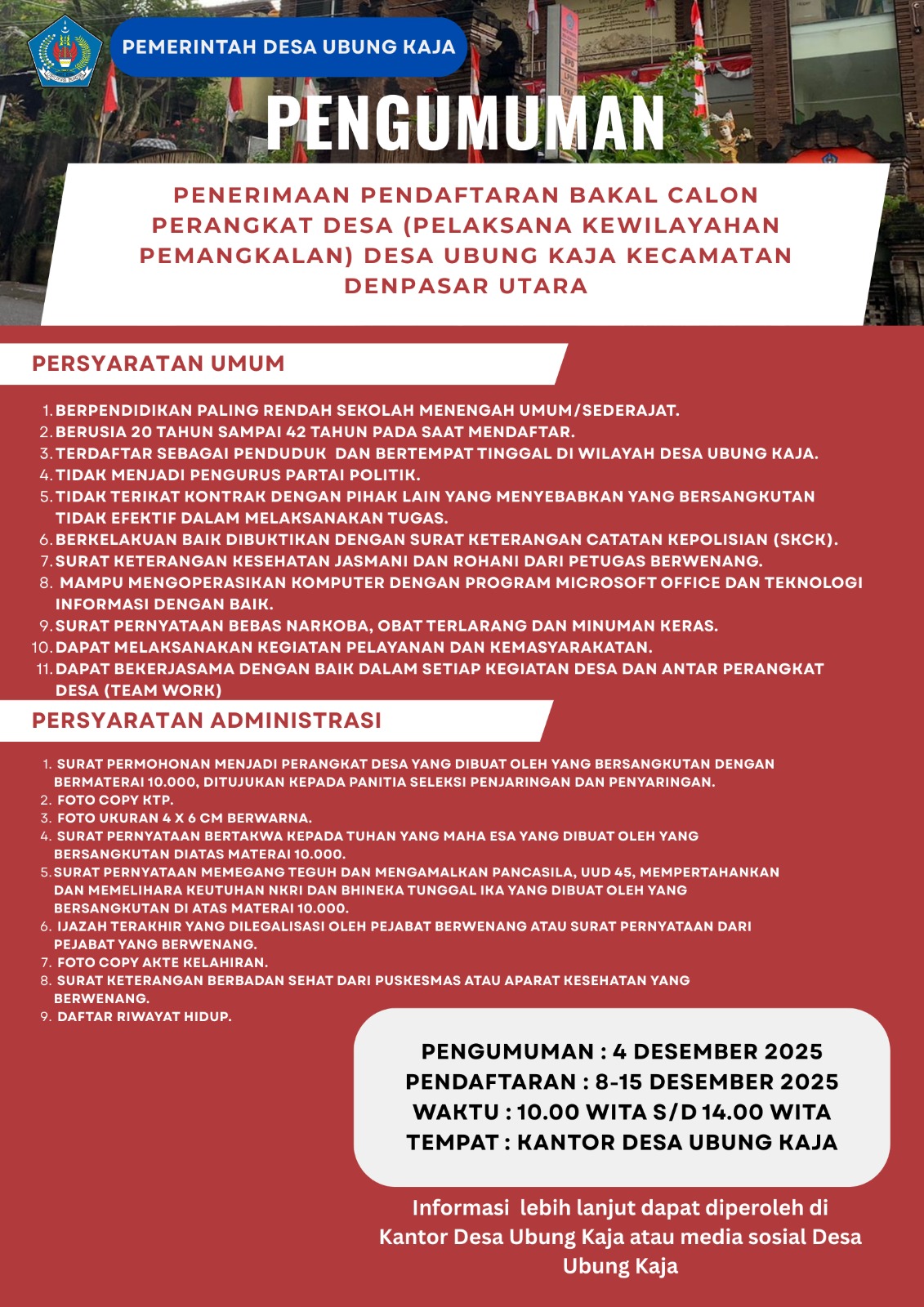Pengumuman Penjaringan Perangkat Desa